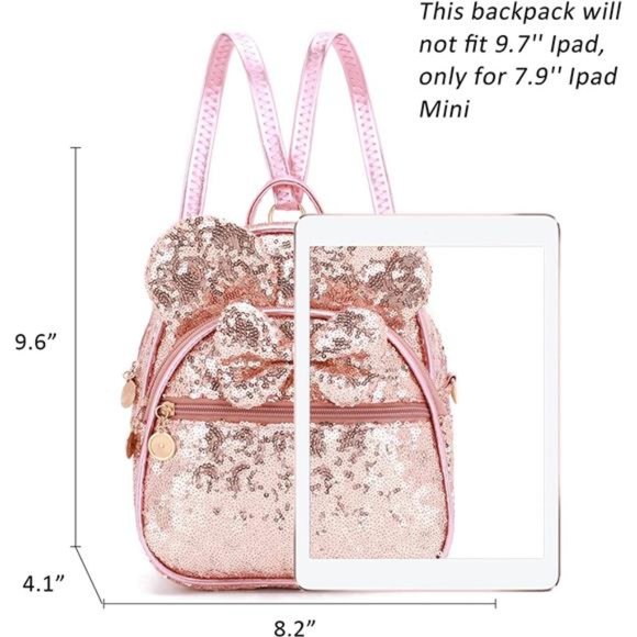 Girls Bowknot Cute Sparkly Mini Backpack Small Daypacks Convertible Shoulder Bag - Picture 6 of 6